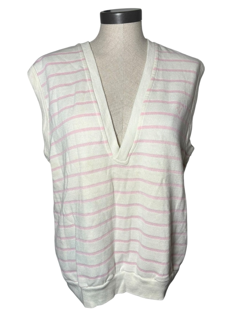 Vintage Wrangler Striped Sweater Vest Large Pink Cream V Neck Preppy Knit